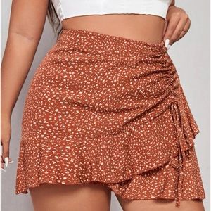 Ruched Detail Ruffle Hem Wrap Skirt